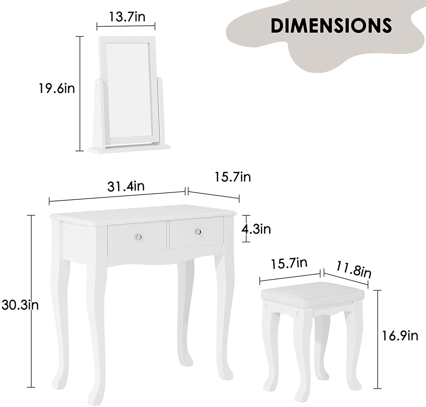 Makeup Vanity Table Set with 360° Rotation Mirror-4