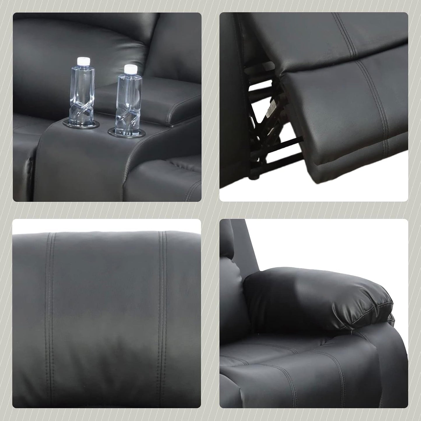Alpine Living Room Recliner Set Include Love Seat, Sofa, 2-Piece,Black-4