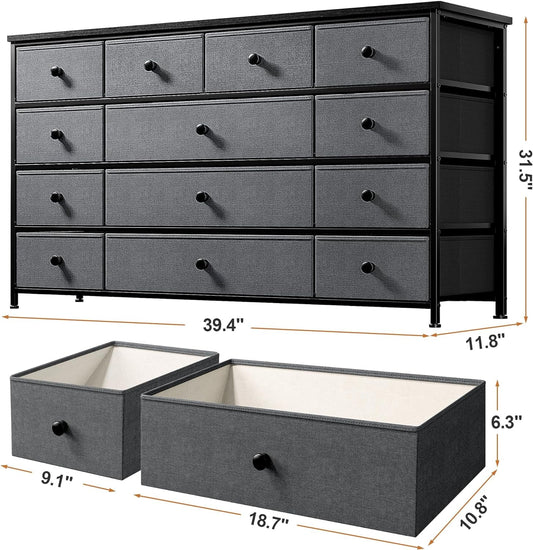 13 Dresser for Bedroom, Wide Dresser with 13 Drawers, Dressers & Chests of Drawers with Wood Top, Fabric Dresser for Bedroom Living Room Entryway,11.8" D X 39.4" W X 31.49" H,Dark Grey-1