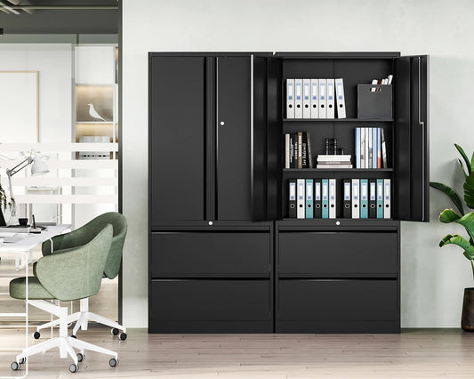 File Cabinet for Home Office, Metal Storage Cabinets with Adjust Shelves and Lock,2 Drawers Filing Cabinets-Hang Legal/Letter/A4/F4 Size Filing-Black-1