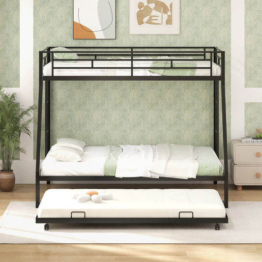 Twin over Full Bunk Bed Frame with Trundle for Guest Room-1
