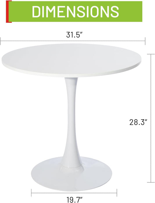 round Leisure Tulip Dining Table 31.5" Stylish with Pedestal Base for Home Office Living Room Kitchen Restaurant Cafe, White-1