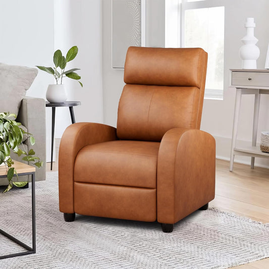 Recliner Chair Adjustable Home Theater Single Recliner Sofa Furniture with Thick Seat Cushion and Backrest Modern Living Room Recliners (Leather, Brown)-1