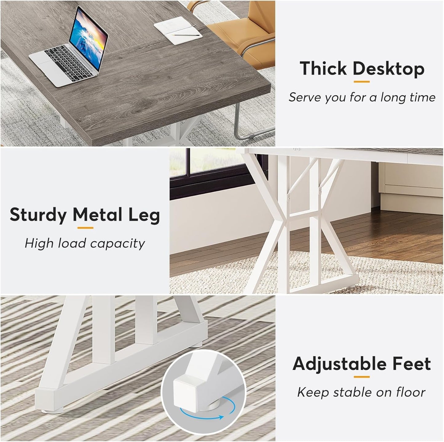 70.8-Inch Executive Desk, Large Computer Office Desk Workstation, Modern Simple Style Laptop Desk Study Writing Table Business Furniture for Home Office (Grey/White, 70.8 Inch)-4