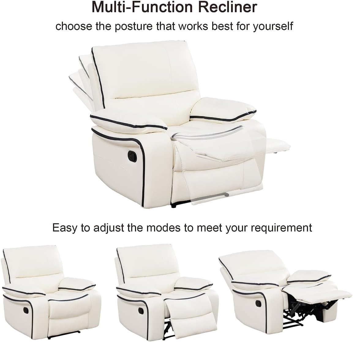 Leather Recliner Sofa Set,Leather Living Room Furniture Set with Storage Console/Cup Holders,Reclining Sofa Set for House/Home Theater(Sofa&Loveseat 2 Pieces,White)-2