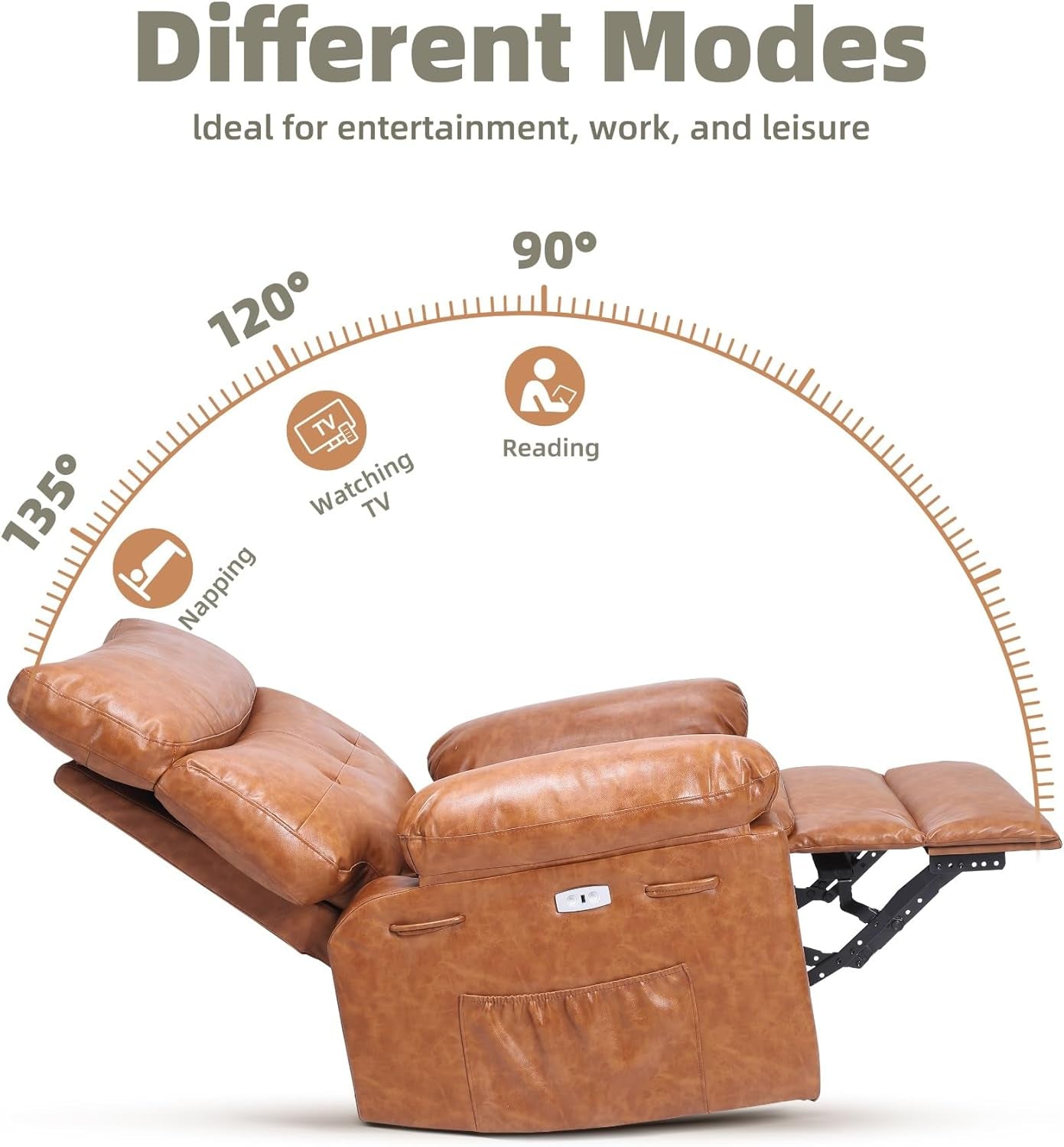 Oversized Electric Recliner Chair - 360° Rocker Swivel Recliner with Heat and Massage, PU Leather Large Recliner for Adults, Comfortable Lazy Boy with 1.5X Sponge Filling for Living Room-4