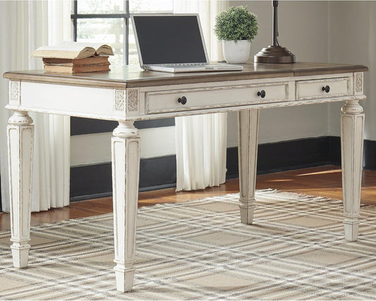 Realyn French Country 60" Home Office Lift Top Desk with USB Charging, Chipped White-1