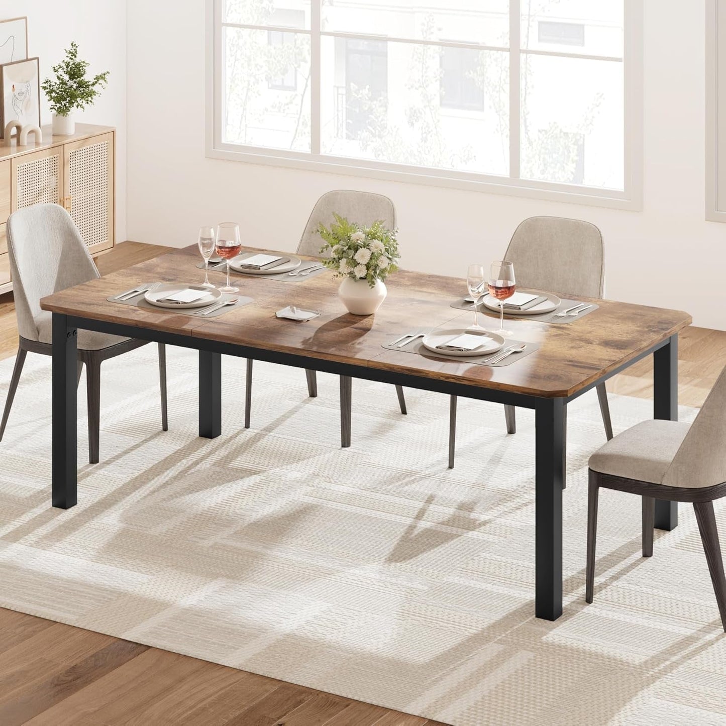 Industrial Dining Table for 6~8 People,78.7" Long Kitchen Table, Wood Dining Table, Kitchen & Dining Room Table,Rectangle Dining Room Table for 6 Perfect for Dinner or Meeting-Brown(Table Only)-3