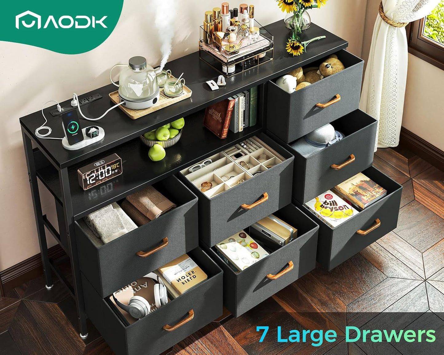 Dark Grey Dresser with Charging Station-2