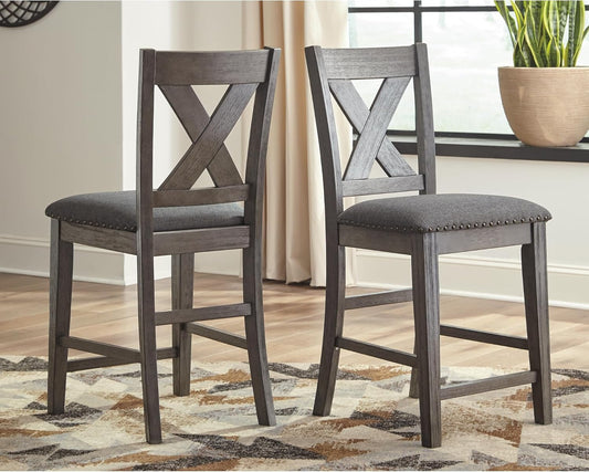 Caitbrook Rustic 24.63" Counter Height Upholstered Barstool, Set of 2, Gray-1