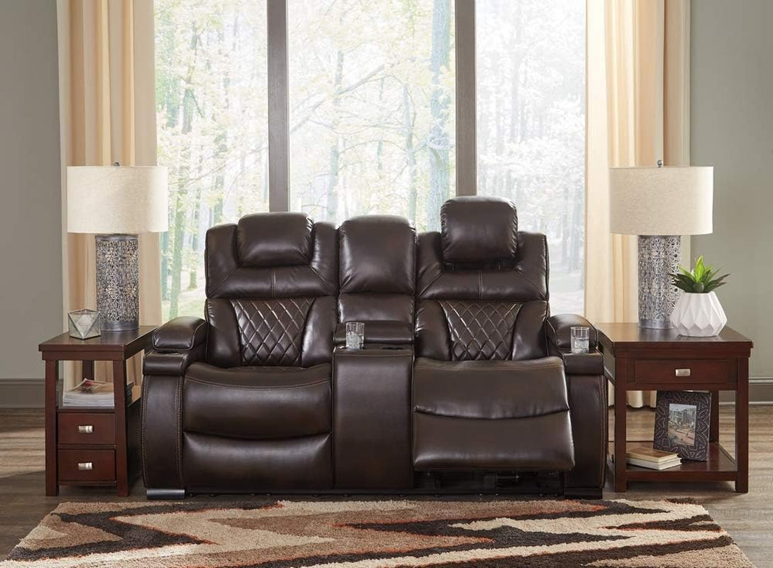 Warnerton Faux Leather Power Reclining Loveseat with Center Console, Brown-4