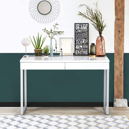 Glossy White 2-Drawer Vanity Desk-1