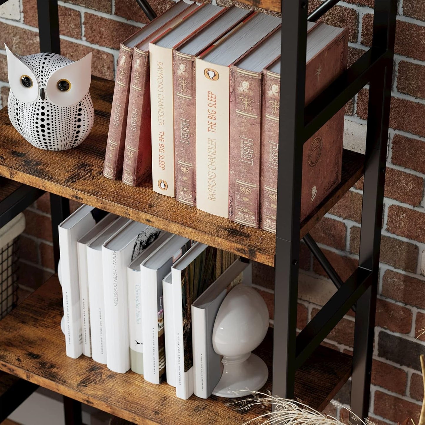 Bookcases and Bookshelves Triple Wide 5 Tiers Industrial Bookshelf, Large Etagere Bookshelf Open Display Shelves with Metal Frame for Living Room Bedroom Home Office-4