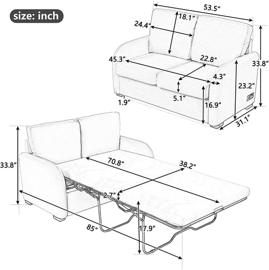 Black Love Seat with Sleeper, USB and Plug-1