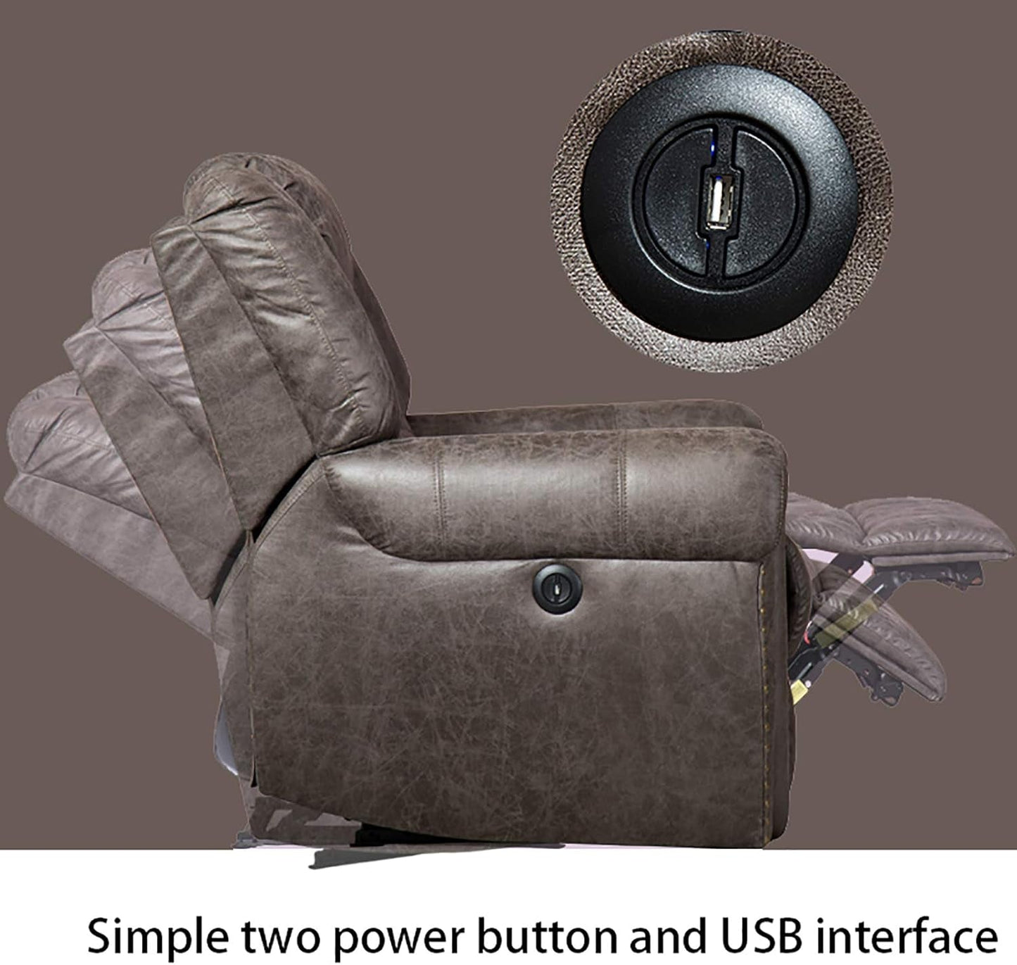 Electric Recliner Chair W/Breathable Bonded Leather, Classic Single Sofa Home Theater Recliner Seating W/USB Port (Smoky Gray)-4