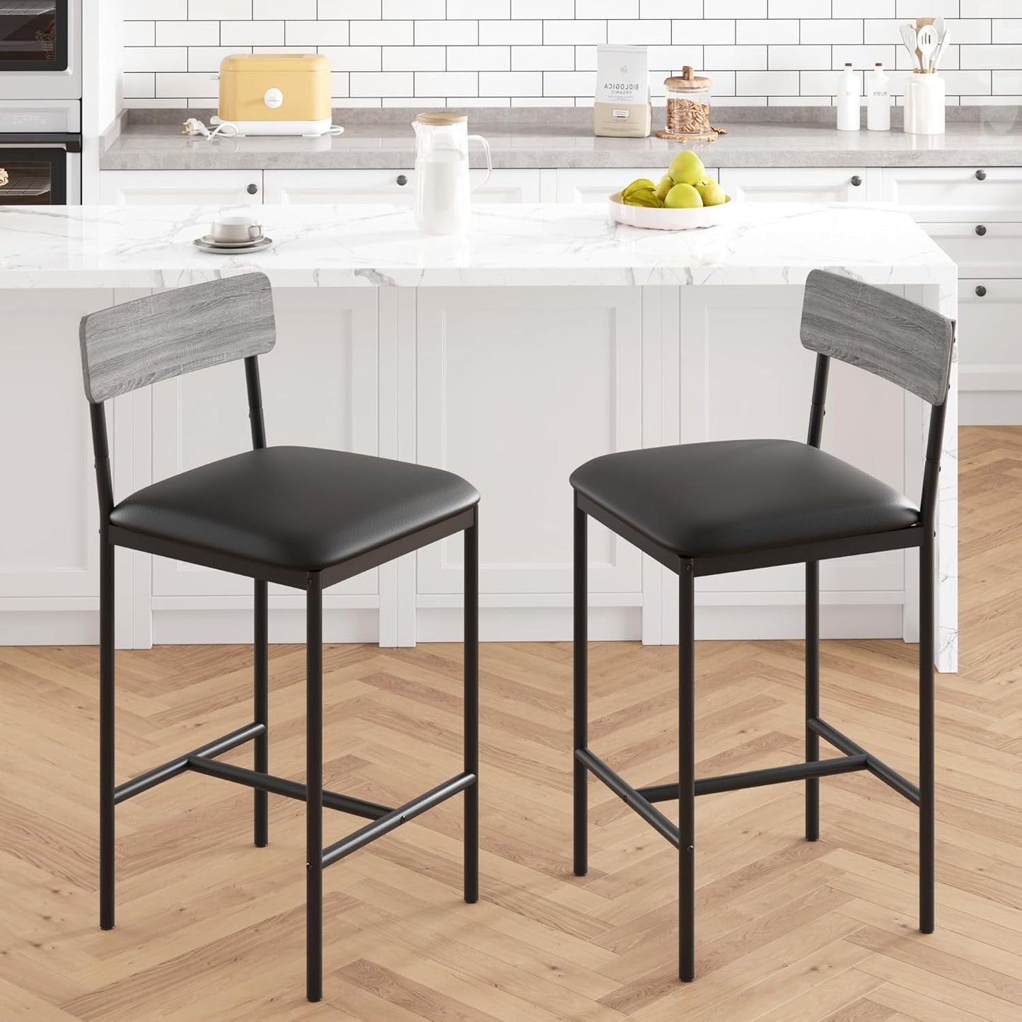 Rustic Gray Upholstered Counter Height Bar Stools (2)-0