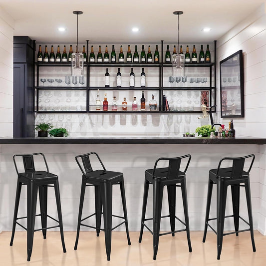 30 Inch Metal Bar Stools Set of 4 Bar Height Barstools Kitchen Chair Industrial Bar Stools with Low Back for Indoor Outdoor Use Matte Black-1