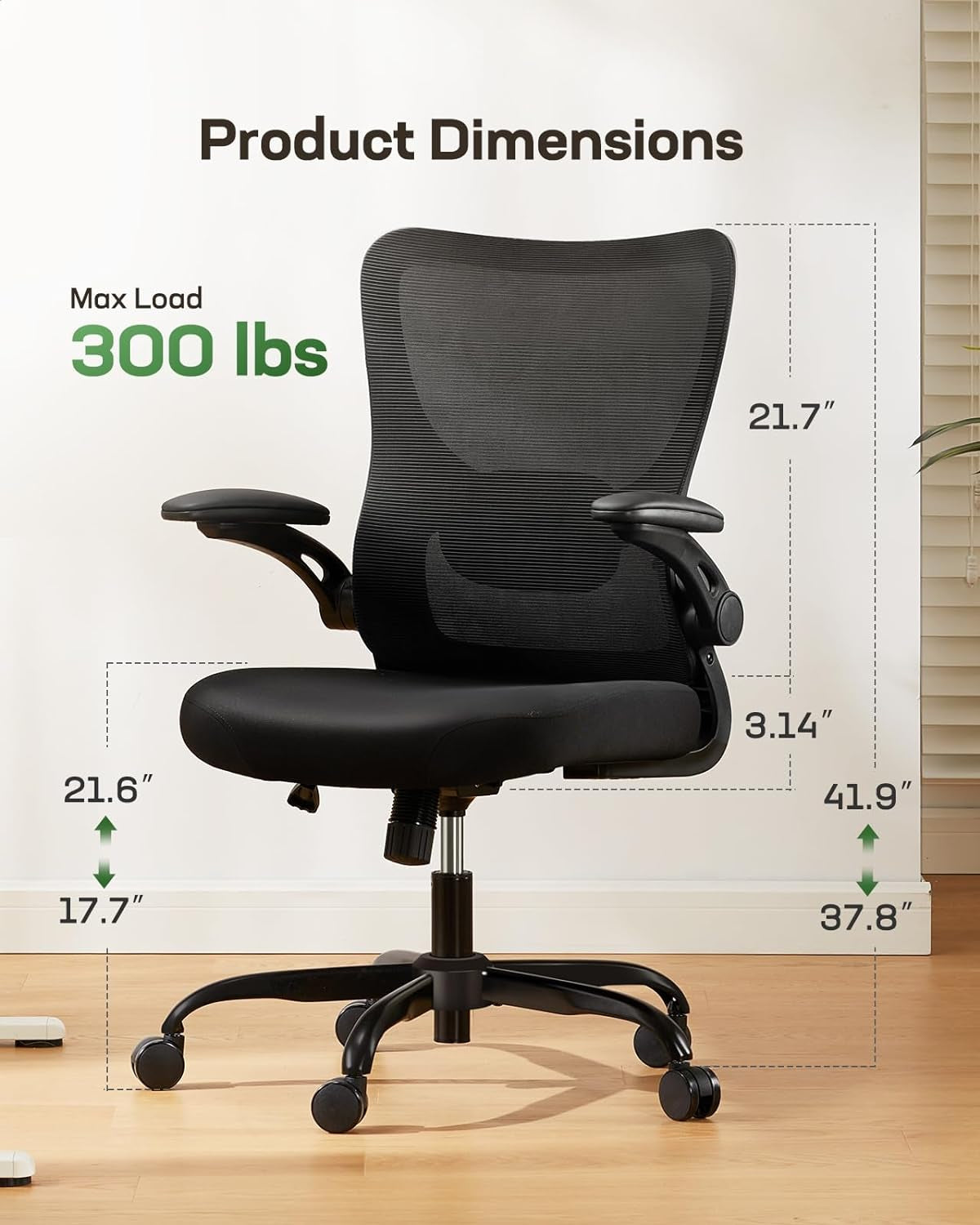 Office Chair Ergonomic Desk Chair with 3 Ways PU Armrests and Adjustable Lumbar Support Breathable Mesh Computer Chair Executive Rolling Swivel Comfy Task Chair for Home Office Gaming-1