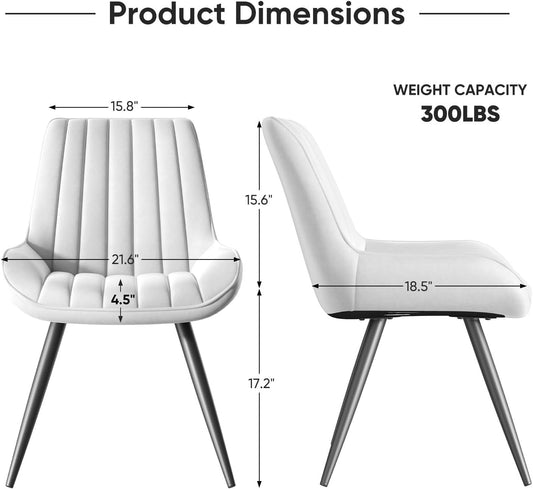 Modern Dining Chairs Set of 4, Comfy Dining Room Chairs with Thick Cushions, Upholstered Fabric Kitchen Side Chairs with Metal Legs, White-1