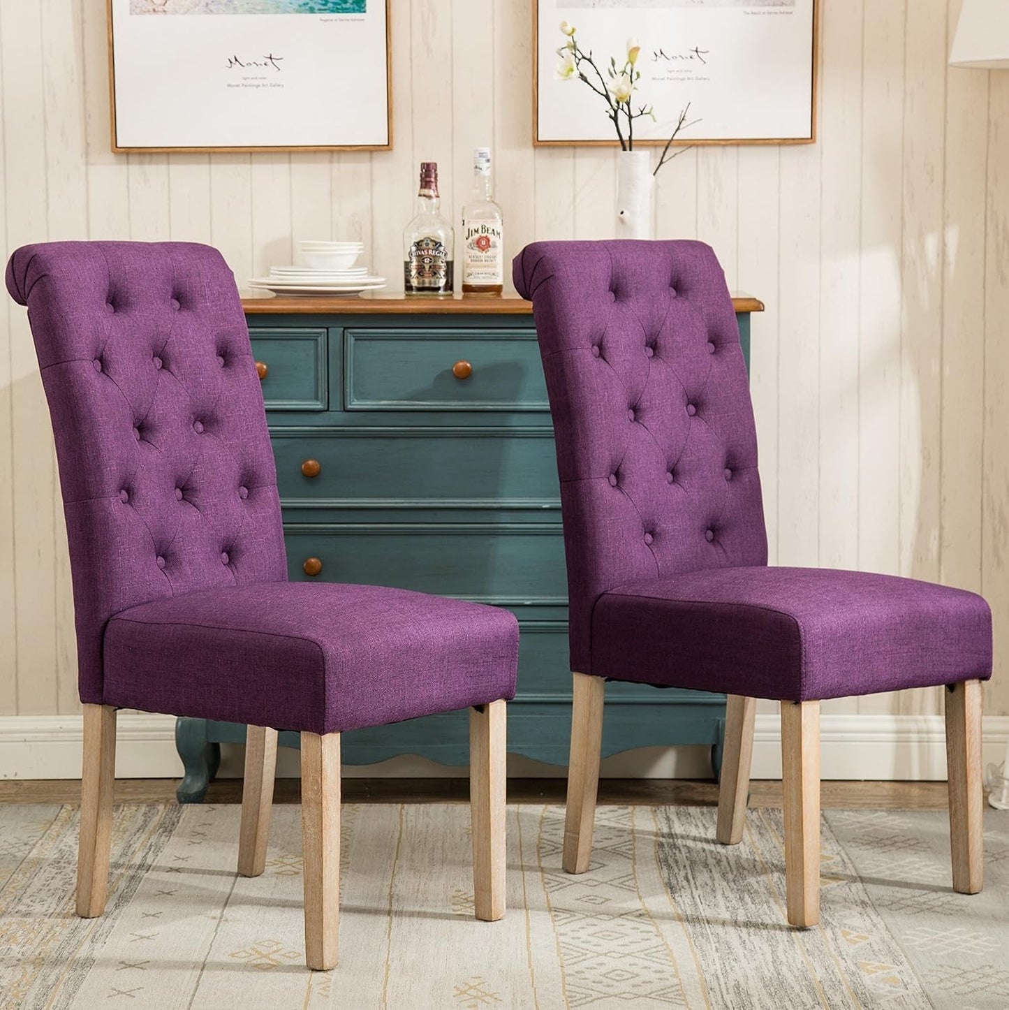 Habit Solid Wood Tufted Parsons Purple Dining Chair, Set of 2-3