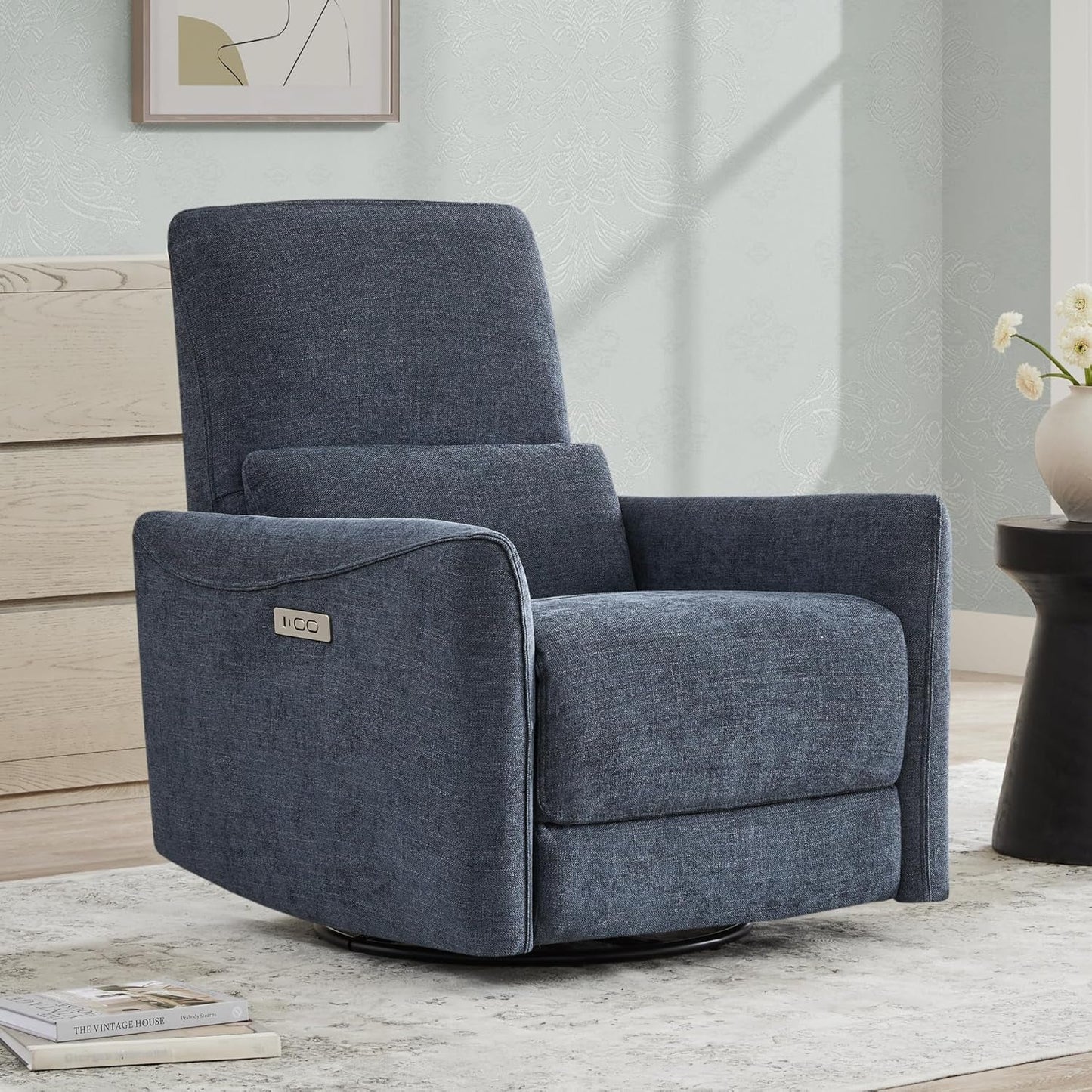 Ink Blue Power Swivel Glider Recliner Chair Nursery Living Room-4