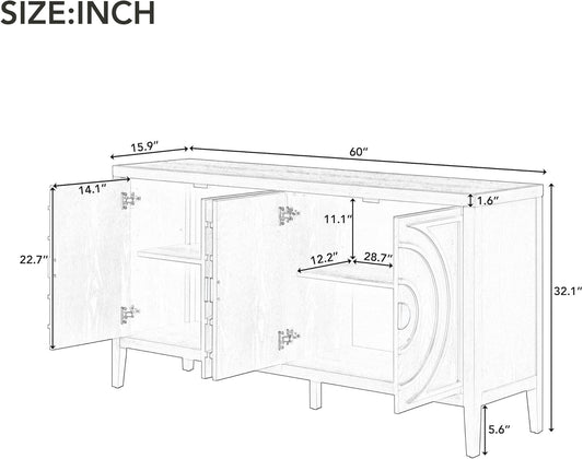 Gray Wood Farmhouse Buffet Sideboard with with Circular Groove Designcoffee Bar Storge Cabinet Console Table for Living Room Kitchen, 1 Set-1