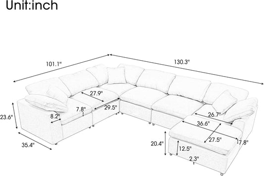 Oversized Modular Sectional Sofa with Movable Ottoman, Convertible L-Shaped Corner Couch Set, 7 Seater Reversible Corner Sofa&Couch with 5 Pillows and Removable Cushion for Living Room-1