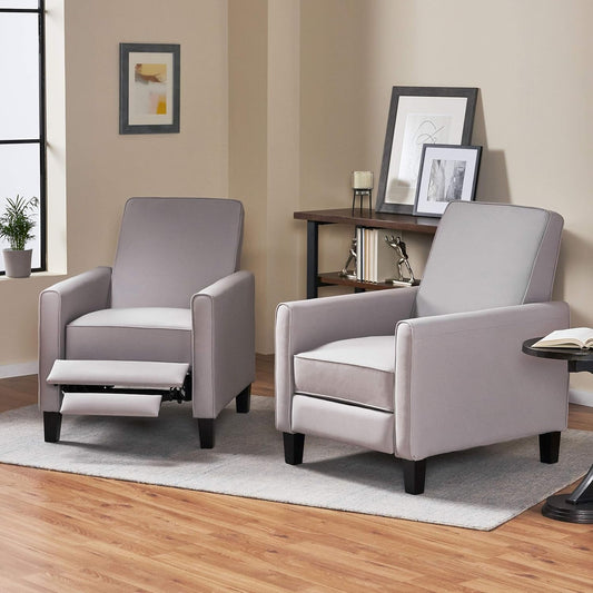 Emmie Fabric Recliner (Set of 2), Light Gray, Dark Brown-1