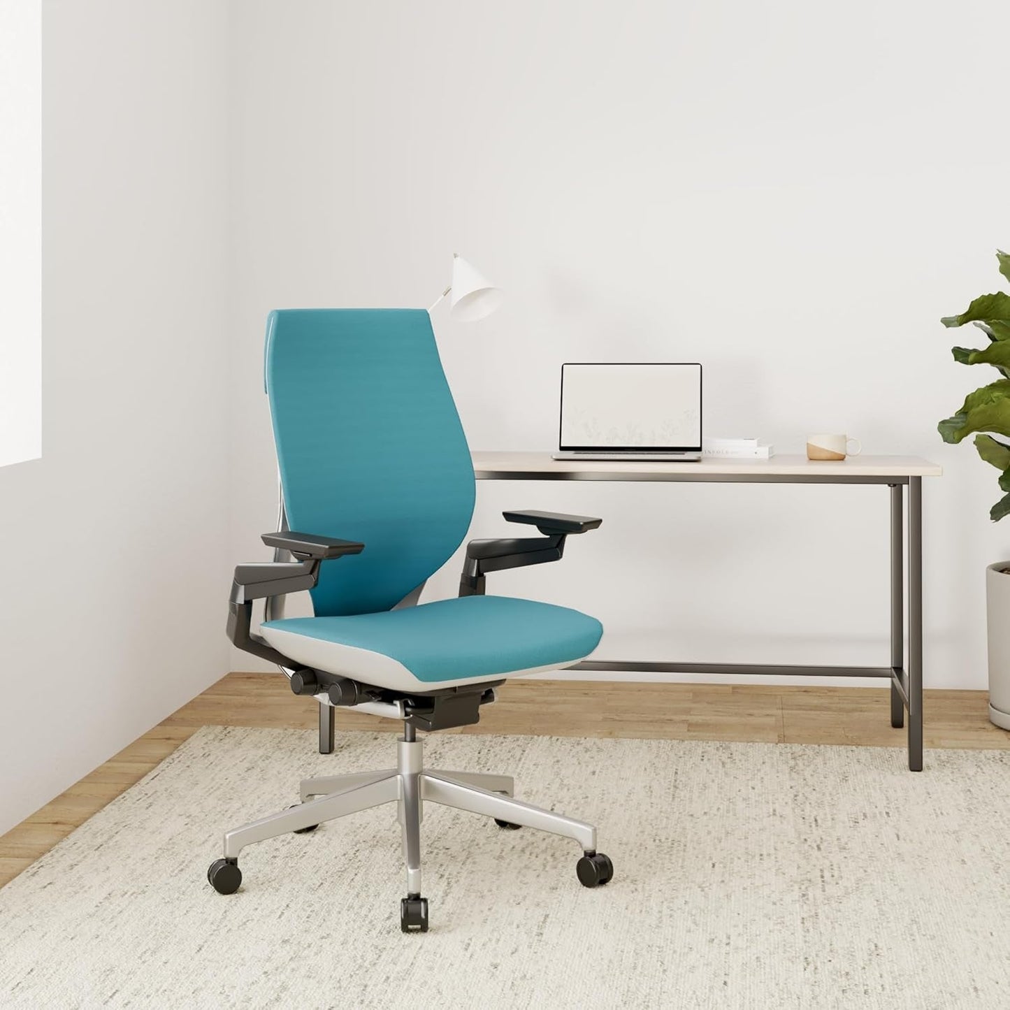 Gesture Office Chair - Ergonomic Work Chair with Wheels for Carpet - Comfortable Office Chair - Intuitive-To-Adjust Chairs for Desk - 360-Degree Arms - Blue Jay Fabric-1