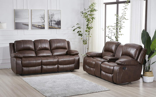 Loveseat Brown Faux Leather Sofa Set-1