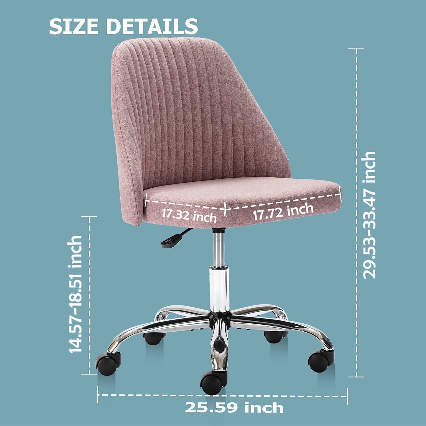 Modern Pink Rolling Desk Chair with Wheels-3