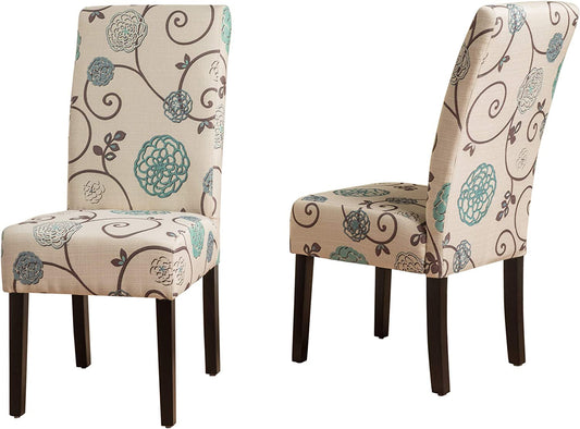 Set of 2 Pertica Fabric Dining Chairs, White and Blue Floral-1