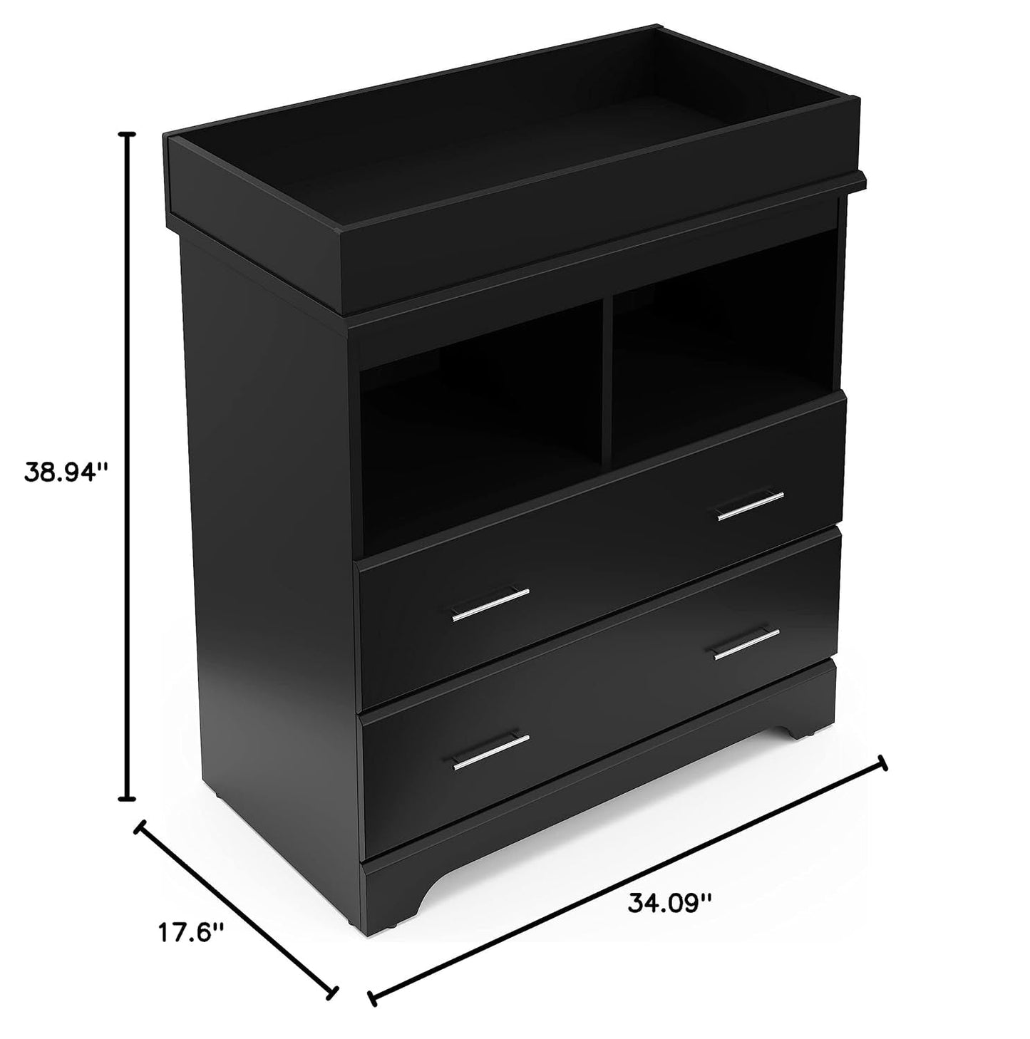Brookside 2 Drawer Changing Table Dresser (Black) – GREENGUARD Gold Certified, Easy-To-Match Chest of Drawers and Cubbies for Nursery and Kids Bedroom, Includes Changing Table Topper-2