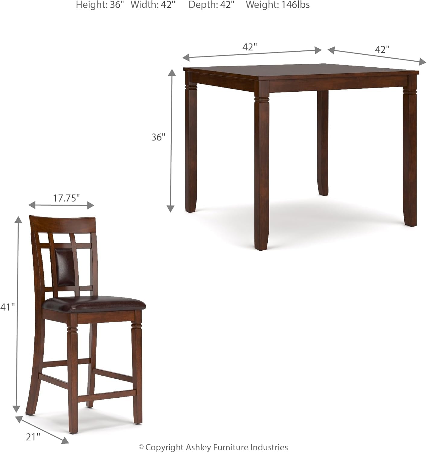 Bennox 5 Piece Counter Height Dining Set, Includes Table & 4 Barstools, Brown-2
