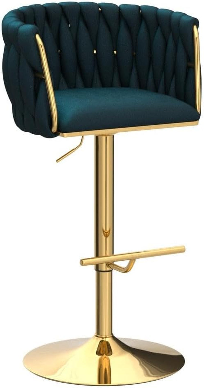 Modern Swivel Bar Stools Set of 2, Velvet Adjustable Height Barstool with Barrel Back Kitchen Island Counter Bar Chair with Golden Base, Teal Green-4