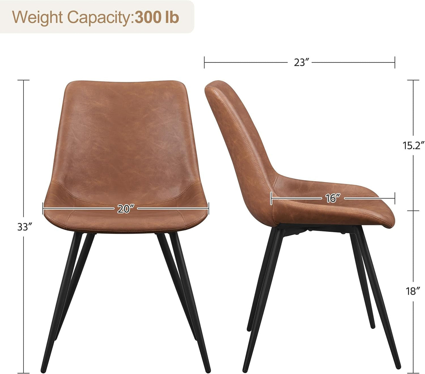 Dining Chairs Set of 2 Upholstered Modern Dining Room Chairs Mid Century Faux Leather Kitchen Chairs with Metal Legs for Dining Room Kitchen, Brown-2