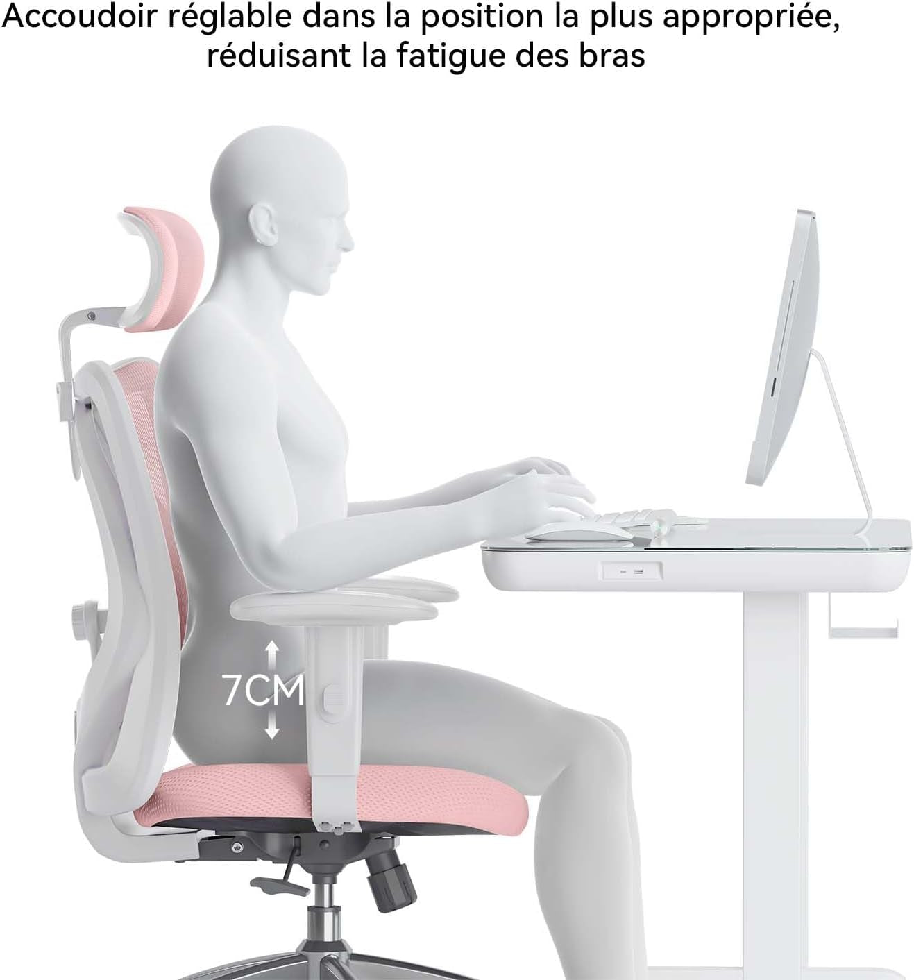 M18 Ergonomic Office Chair, Computer Desk Chair with Adjustable Headrest and Lumbar Support, High Back Executive Swivel Chair for Home Office (Light Pink)-4
