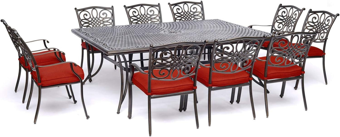 Traditions 11-Piece Patio Dining Set with 10 Stationary Chairs, Plush Red Cushions, and Extra Large Dining Table, Patio Dining Set for 10, All-Weather Rust-Resistant Luxury Outdoor Dining Set-0