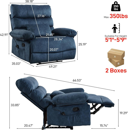 Oversized Wide Seat Recliner Flannel Massage 350lb-1