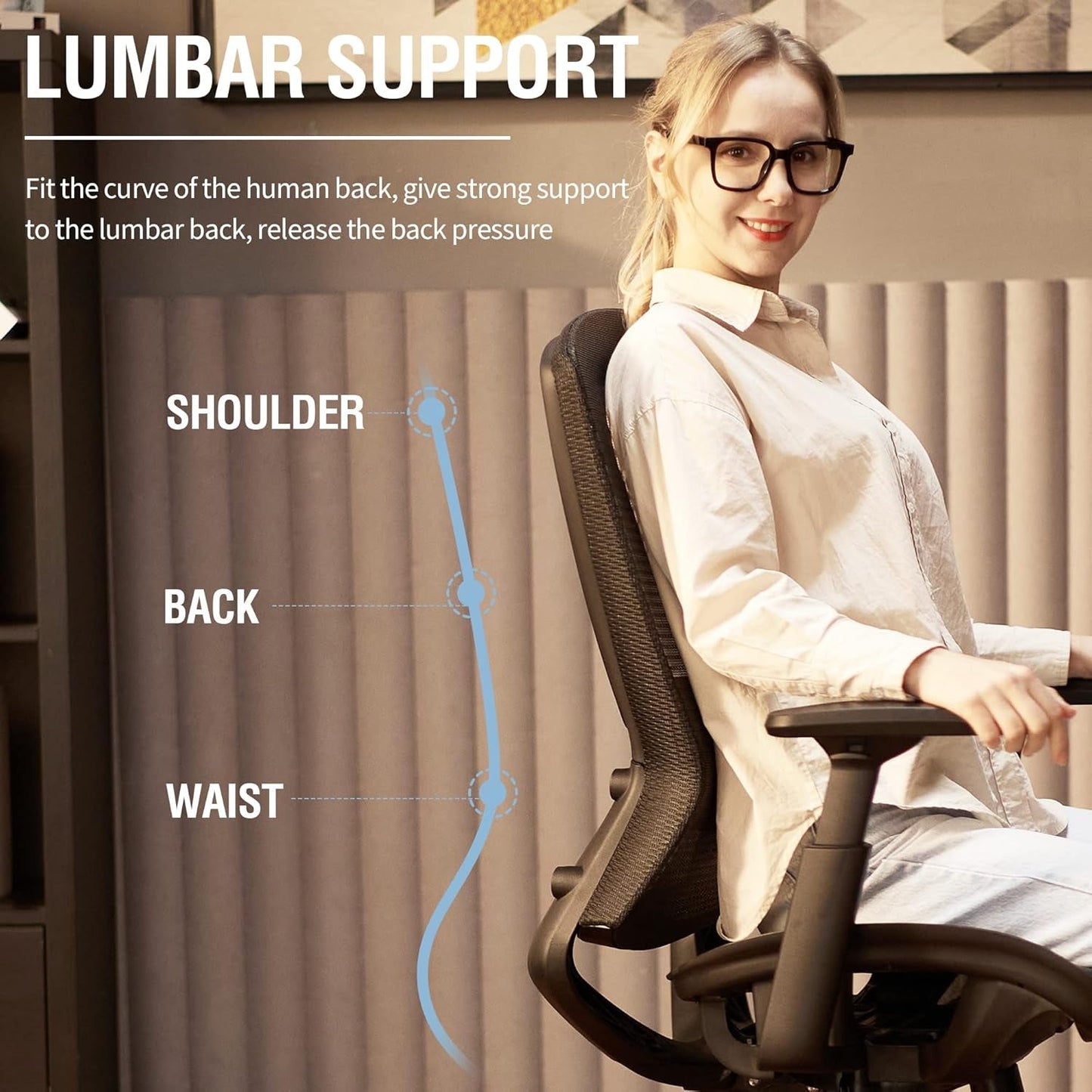 Mesh Office Chair,Ergonomic Computer Desk Chair,Sturdy Task Chair- Adjustable Lumbar Support & Armrests,Tilt Function,Comfort Wide Seat,Swivel Home Office Chair (Black)-3