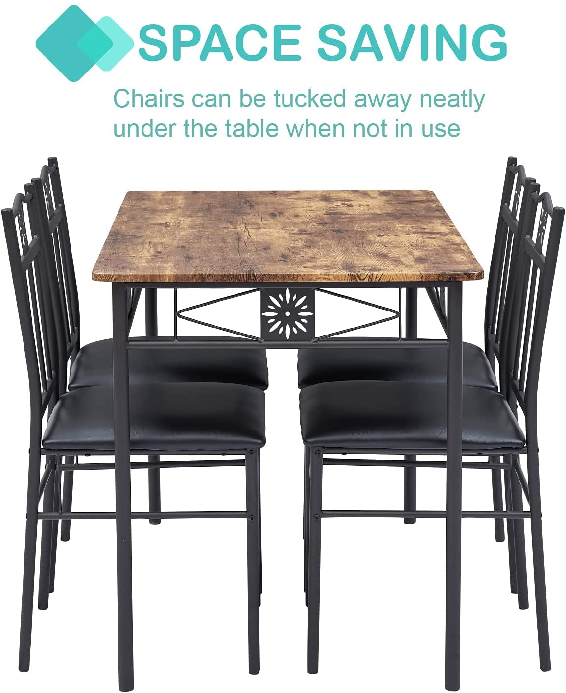 Kitchen Dining Room Table Sets for 4, Retro-Brown-3