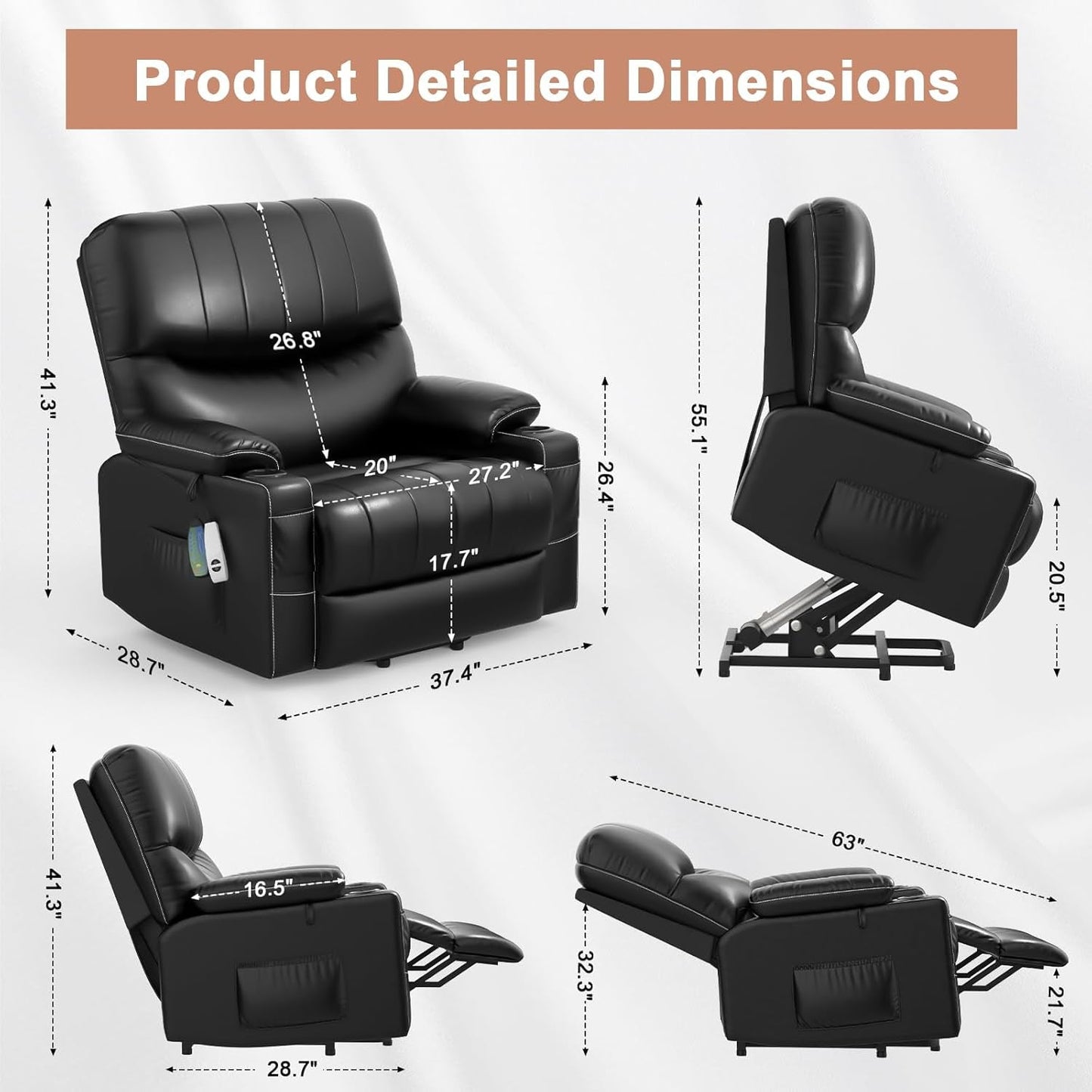 Large Lift Chair with Heat, Massage, & USB-2