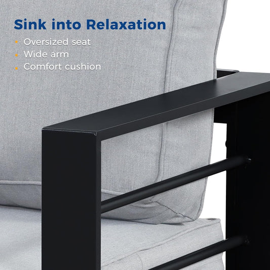 Aluminum Patio Furniture Set, 4 Piece Metal Outdoor Sofa Set with 54-INCH CSA Certified Propane Gas Fire Pit Table (Light Grey)-1