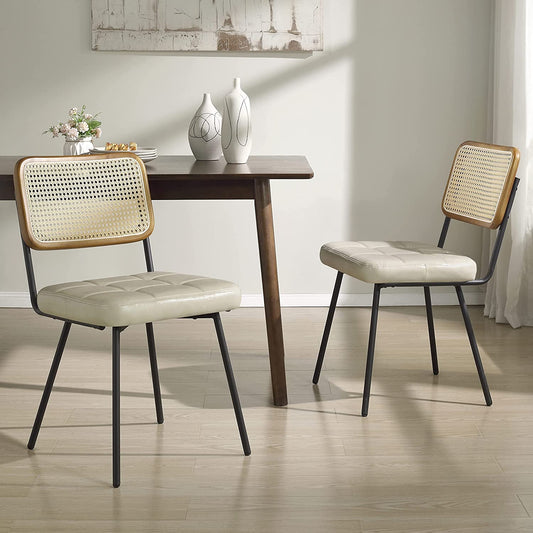 Rattan Dining Chairs, Set of 2, Mid Century Modern-1