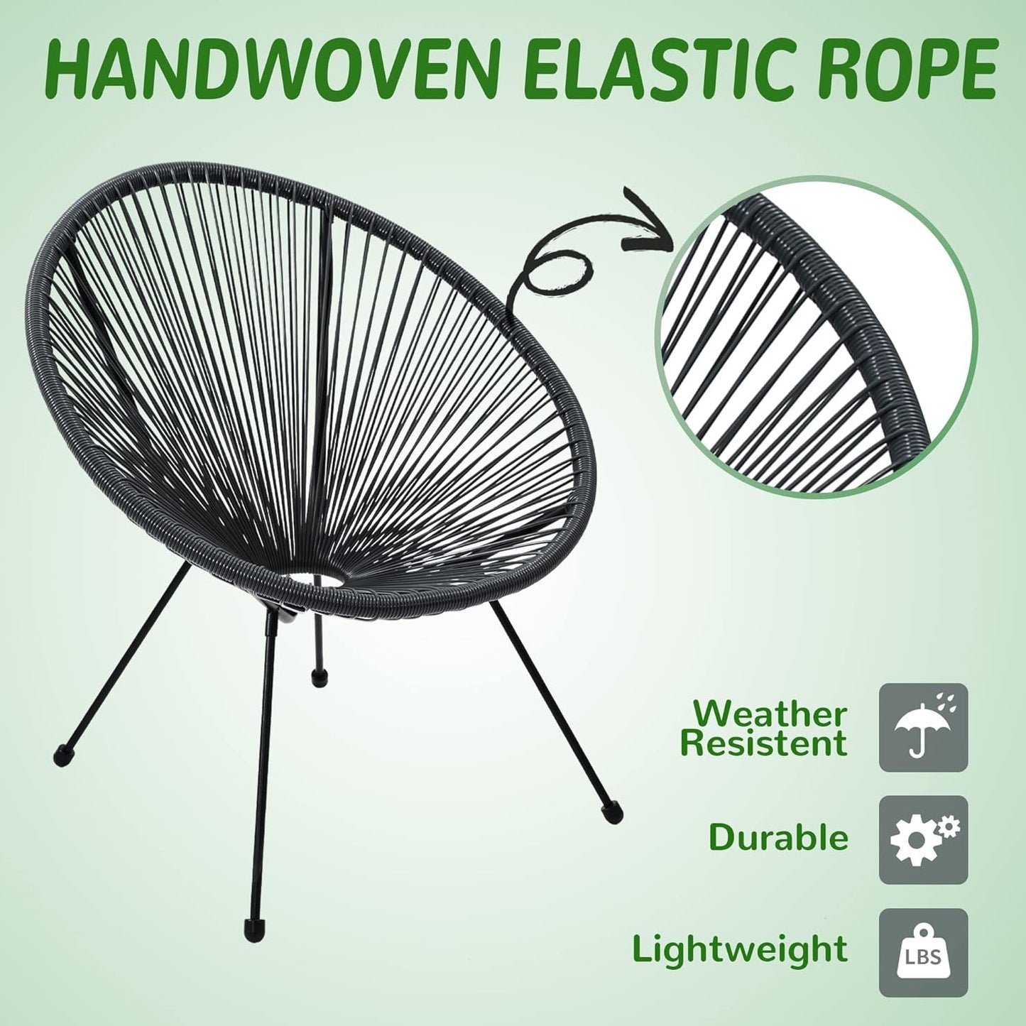 5 Piece Acapulco Chair Set, Outdoor Acapulco Chairs, Oval Furniture Set, Woven Patio Bistro Set, Balcony Table and Chairs with Footrest, Black-4