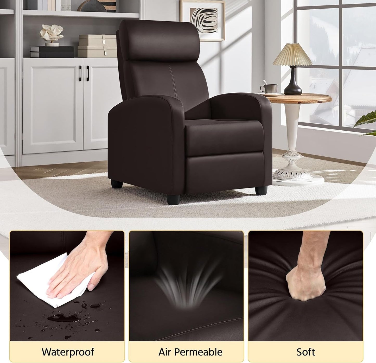 Recliner Chair Faux Leather Recliner Sofa Adjustable Modern Recliner Seat Club Chair Home Theater Seating Brown-1