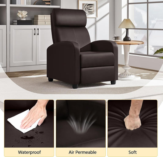 Recliner Chair Faux Leather Recliner Sofa Adjustable Modern Recliner Seat Club Chair Home Theater Seating Brown-1
