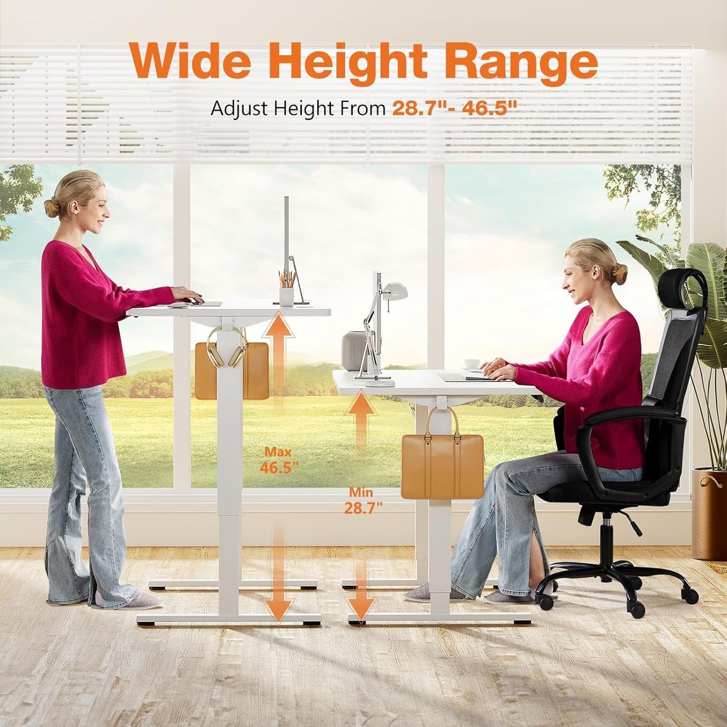 Standing Adjustable Height Desk, Electric 63 X 24 Inch Sit to Stand up Rising Computer Gaming Table with 3 Memory Presets, Splice Board, T-Shaped Bracket Home Office Workstation, White-3
