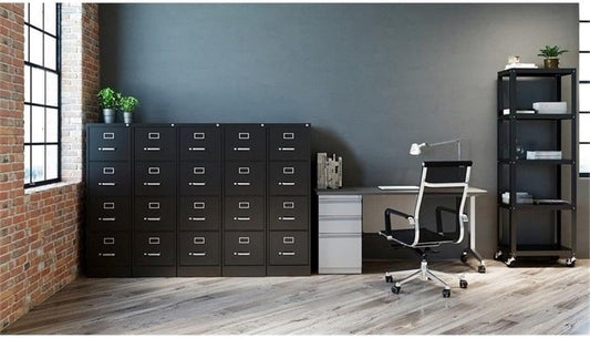 4 Drawer Metal Vertical File Cabinet with Lock, 22" Deep, Letter Size, Home/Office, Preassembled, Commercial Grade, Black Finish-1