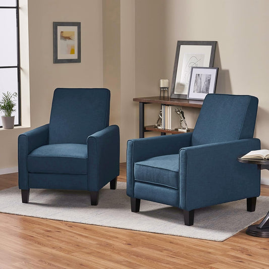 Emmie Fabric Recliner (Set of 2), Navy Blue, Dark Brown-1